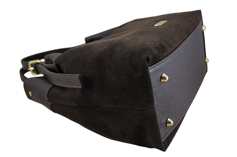 Elegancka torebka damska z naturalnego zamszu - Brązowa ciemna