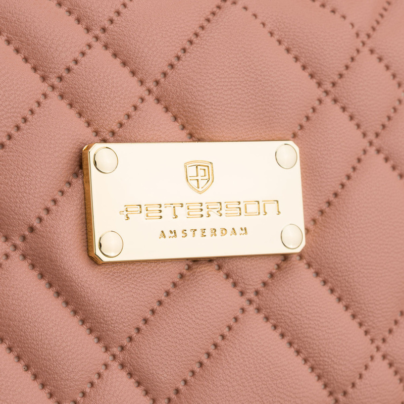 Jednokomorowa, różowa kosmetyczka z tkaniny syntetycznej z praktycznym uchwytem - Peterson