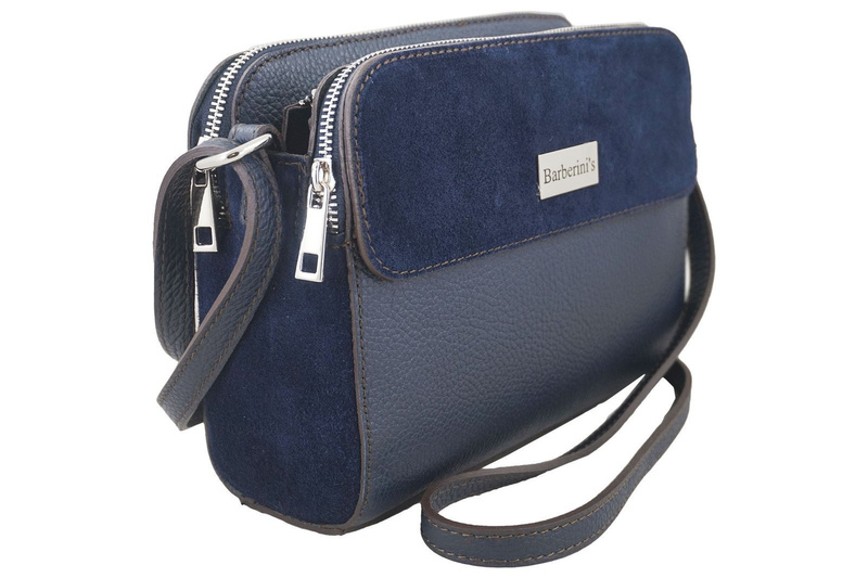 Torebka skórzana crossbody zamszowa - Granatowa