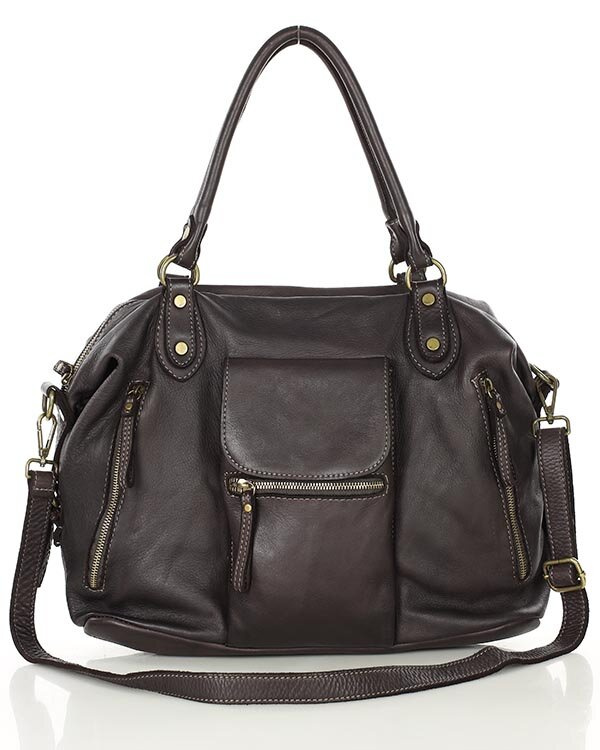Torba biznesowa bowling retro bag skórzana - MARCO MAZZINI ciemny brąz caffe