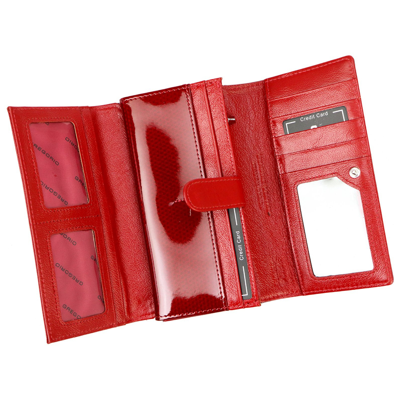 Duży Lakierowany damski portfel ze skóry Gregorio