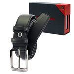 Pierre Cardin czarny męski pasek do spodni skóra naturalna klasyczna klamra