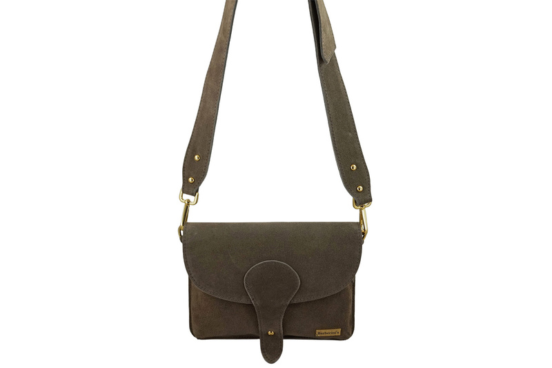 Zamszowa listonoszka na szerokim pasku - Beżowa ciemna