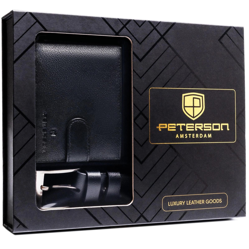 Meski zestaw prezentowy skóra naturalna Peterson PTN SET N992L-SPDM-BW BLACK