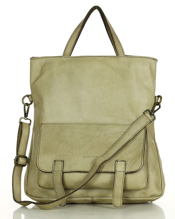 Skórzana torebka plecak z kieszenią z przodu - MARCO MAZZINI beż taupe