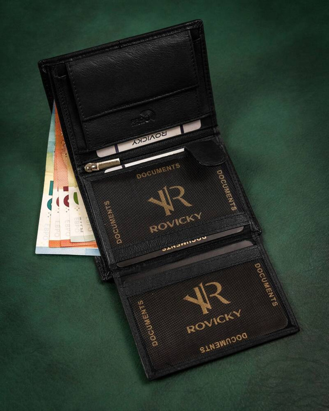 Skórzany składany męski portfel od Rovicky z RFID