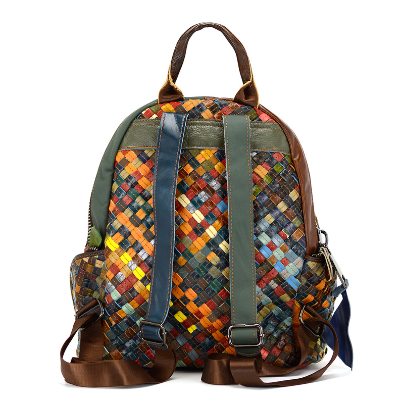 Kolorowy damski plecak wzór mozaiki skórzany