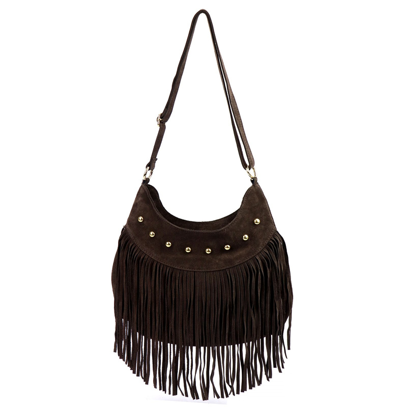 Damska listonoszka boho z miękkiej skóry torebka z frędzlami Camilla