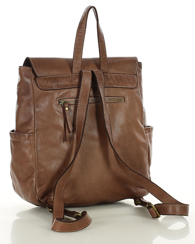 Plecak skórzany handmade z kieszeniami  - MARCO MAZZINI czekoladowy brąz