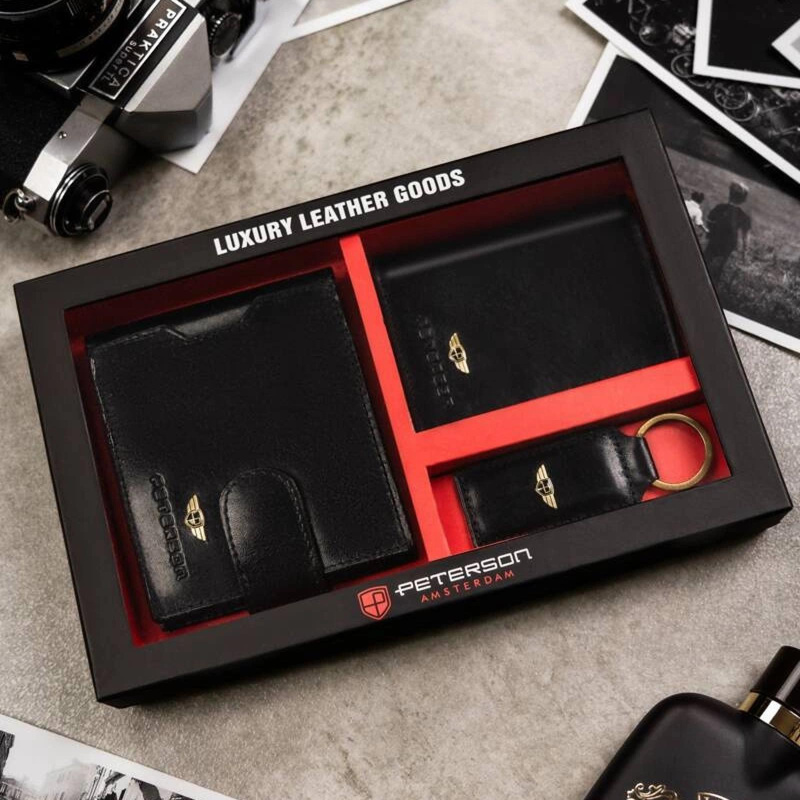 Meski zestaw prezentowy skóra naturalna Peterson PTN SET3-N78L-VT BLACK
