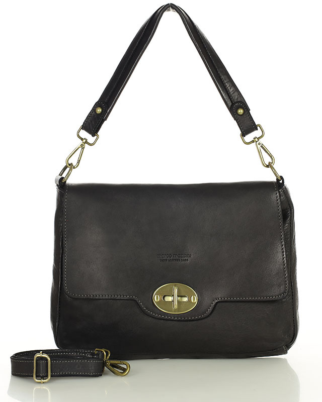 Legendarna torebka skórzana na ramię 2 w 1 genuine lether - MARCO MAZZINI czarna