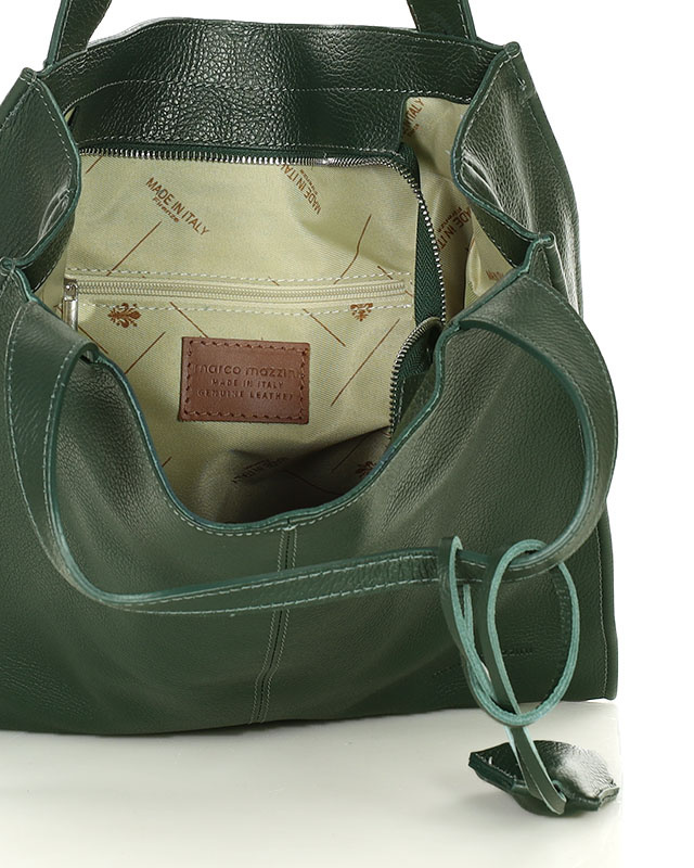 Modna torebka damska skórzany shopper bag - MARCO MAZZINI Portofino Max ciemny zielony