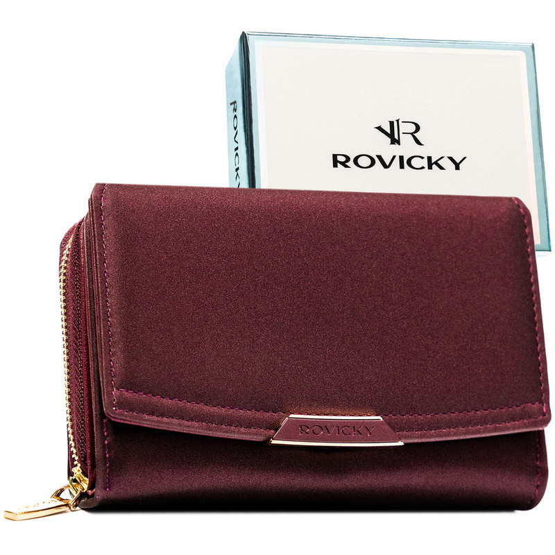 Śliwkowy portfel damski ze skóry ekologicznej wyposażony w system RFID - Rovicky