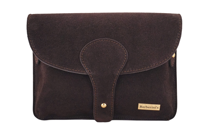 Zamszowa listonoszka na szerokim pasku - Brązowa ciemna