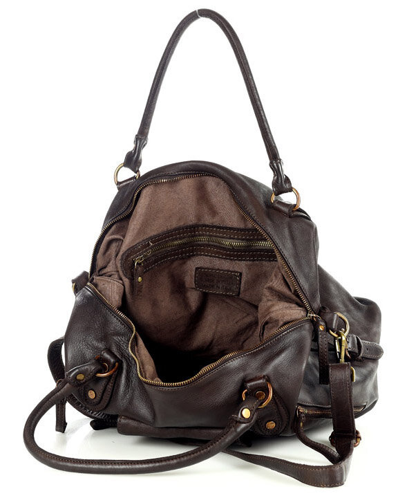 Torba biznesowa bowling retro bag skórzana - MARCO MAZZINI ciemny brąz caffe