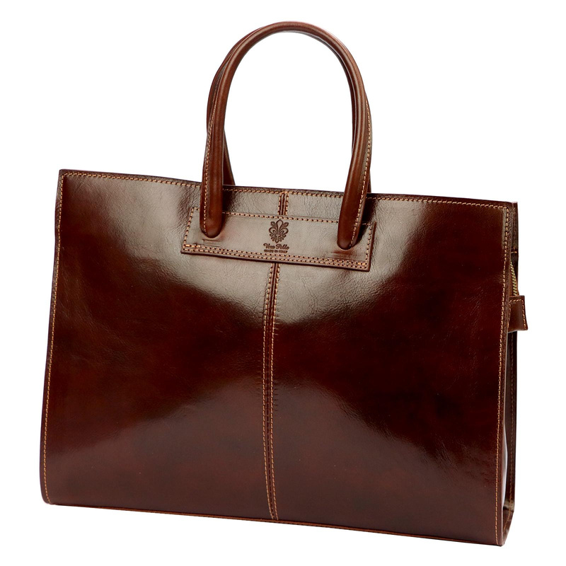 Florence Duża Damska skórzana torebka na dokumenty do pracy z paskiem