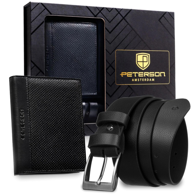 Meski zestaw prezentowy skóra naturalna Peterson PTN SET N4-DOT BLACK