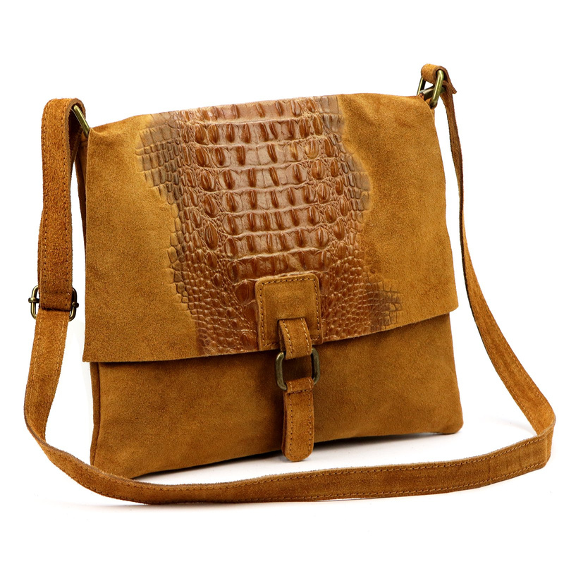 Vera Pelle damska listonoszka skórzana torebka na ramię skóra krokodyla