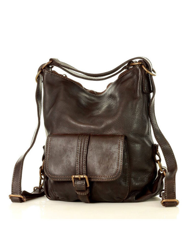 Torba skórzana dla wymagających z opcją plecak old school leather bag - MARCO MAZZINI ciemny brąz caffe
