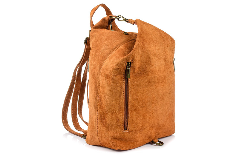 Camel Włoski Stylowy Plecak Damski Skórzany Zamsz A4 W14