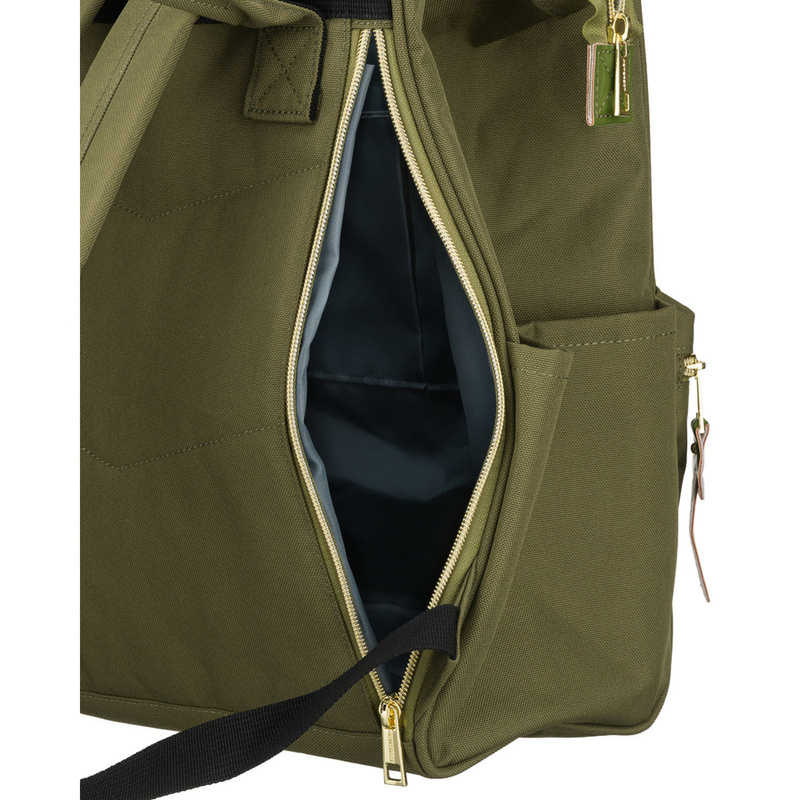 Zielony plecak damski z poliestru z miejscem na laptopa, zawieszony na regulowanych szelkach - Peterson