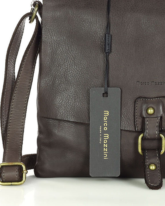 Torebka skórzana listonoszka stylowy minimalizm ala messenger leather bag - MARCO MAZZINI brąz caffe