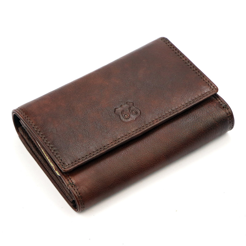 Route 66 damski portfel podłużny skóra naturalna pojemna portmonetka