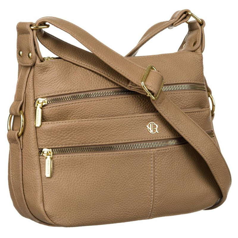 Damska listonoszka ze skóry ekologicznej w beżowym kolorze na długim pasku - Rovicky