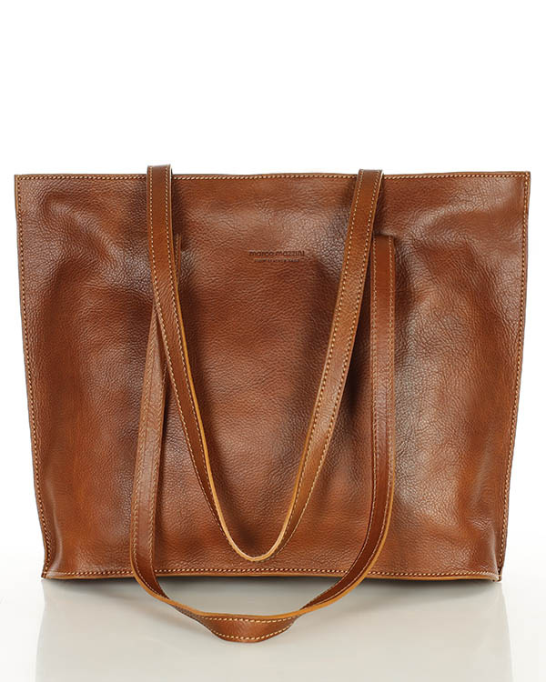 Duża torba shopperka biznesowa damska skórzana - MARCO MAZZINI brązowa