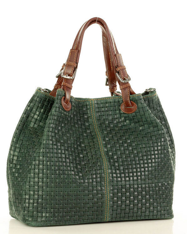 Modna torebka damska skórzany koszyk MARCO MAZZINI - Carina Treccia ciemny brąz caffe