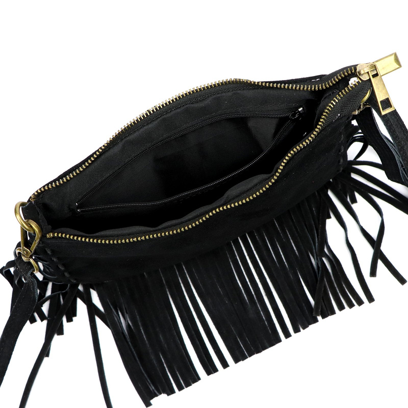 Damska listonoszka skórzana damska torebka na ramię z frędzlami bohoLuka