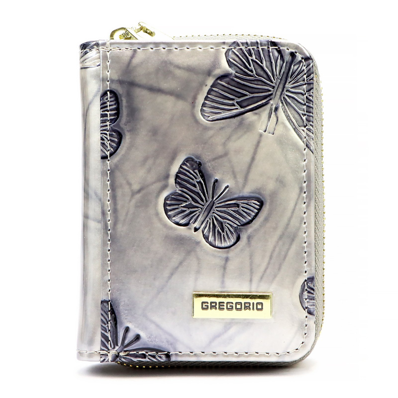 Zapinana Lakierowana zgrabna damska portmonetka w motyle Gregorio