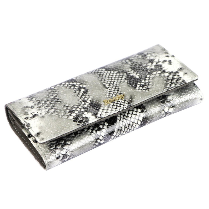 Rovicky skórzany damski portfel podłużny duży wzór skóra węża system RFID