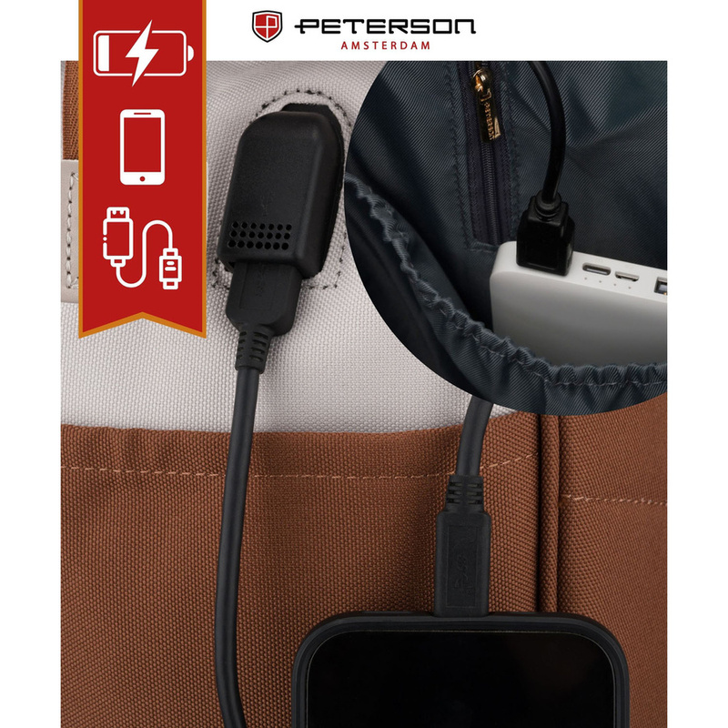 Beżowo-brązowy plecak damski z poliestru z miejscem na laptopa - Peterson