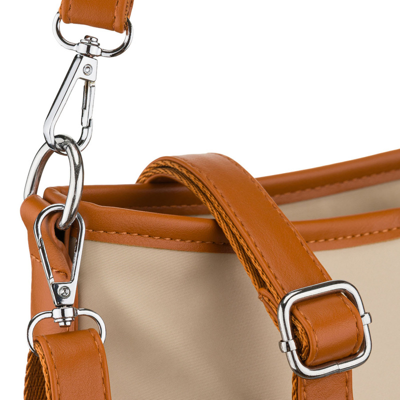 Praktyczna torebka damska z poliestru i skóry ekologicznej w kolorze ecru, zamykana suwakiem - Peterson