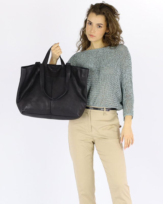 Duża torba shopper skórzana podwójne rączki - MARCO MAZZINI czarna