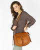 Marco Mazzini Torebka classic saddle bag ze skóry naturalnej na ramie brąz camel