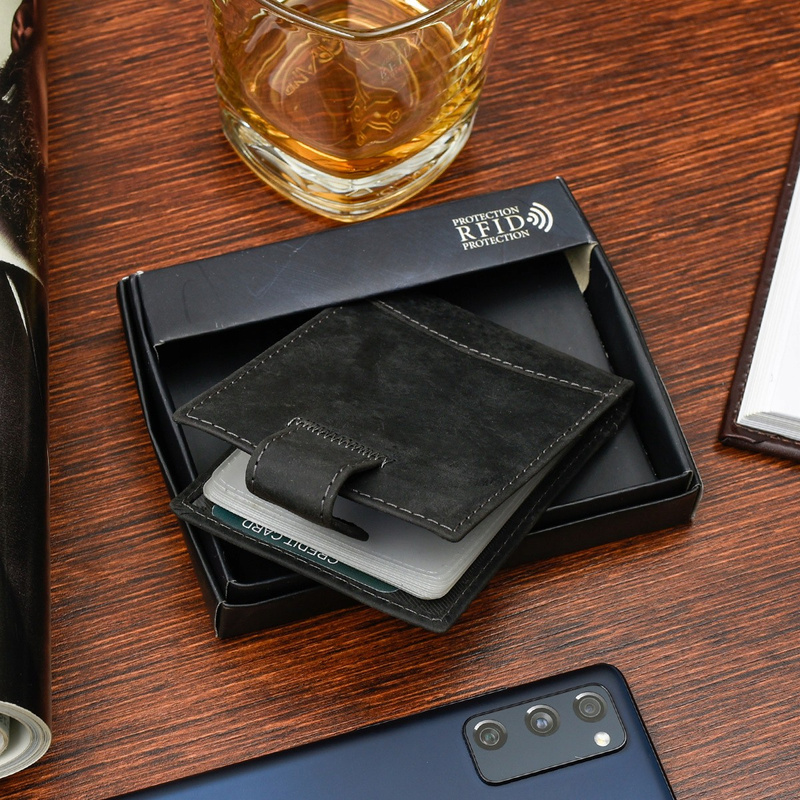 Etui skórzane na dokumenty karty wizytownik RFiD czarne C85