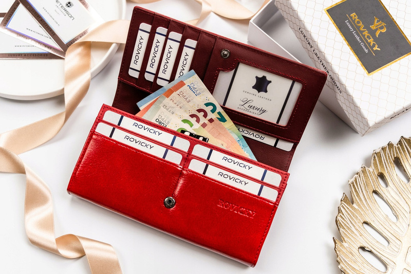 Rovicky portfel damski skóra ekologiczna podłużna portmonetka klasyczna