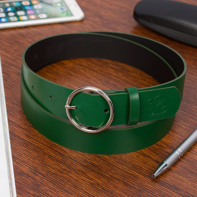 Skórzany pasek damski do spodni sukienki zielony skóra nat. 3,5 cm Beltimore B83 : Kolory - zielony,