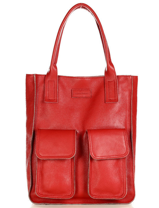 Torebka skórzany shopper bag z kieszeniami - MARCO MAZZINI ciemny czerwony