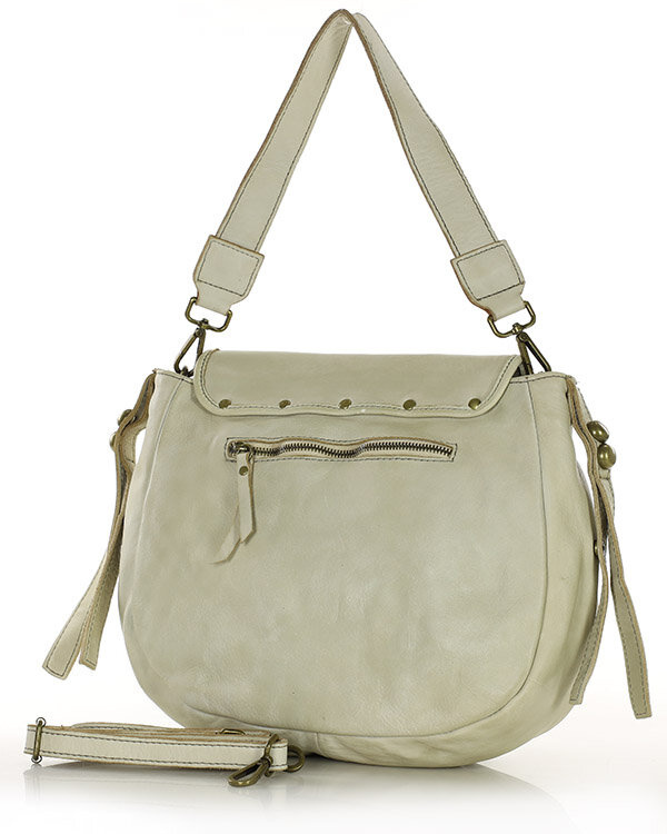 Marco Mazzini Torebka classic saddle bag ze skóry naturalnej na ramie beż taupe