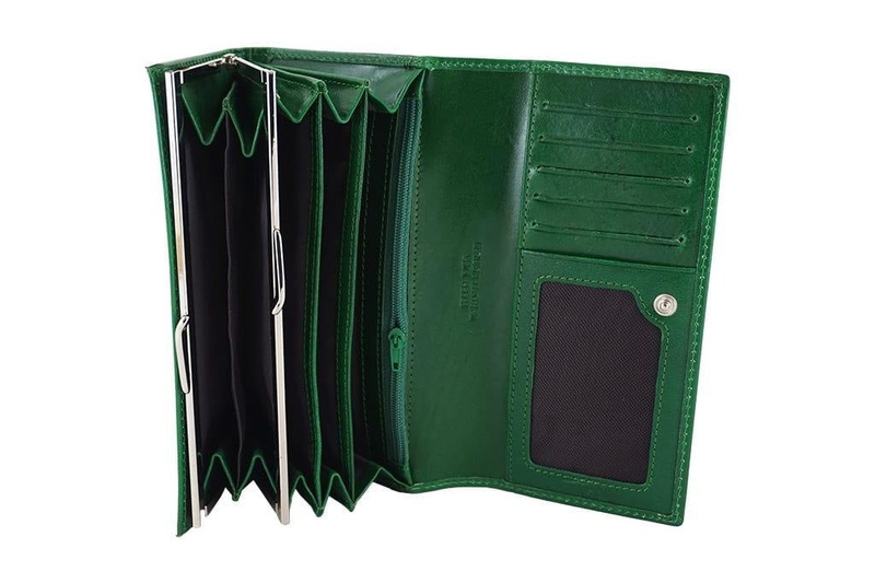 Skórzany portfel damski - Fuksja