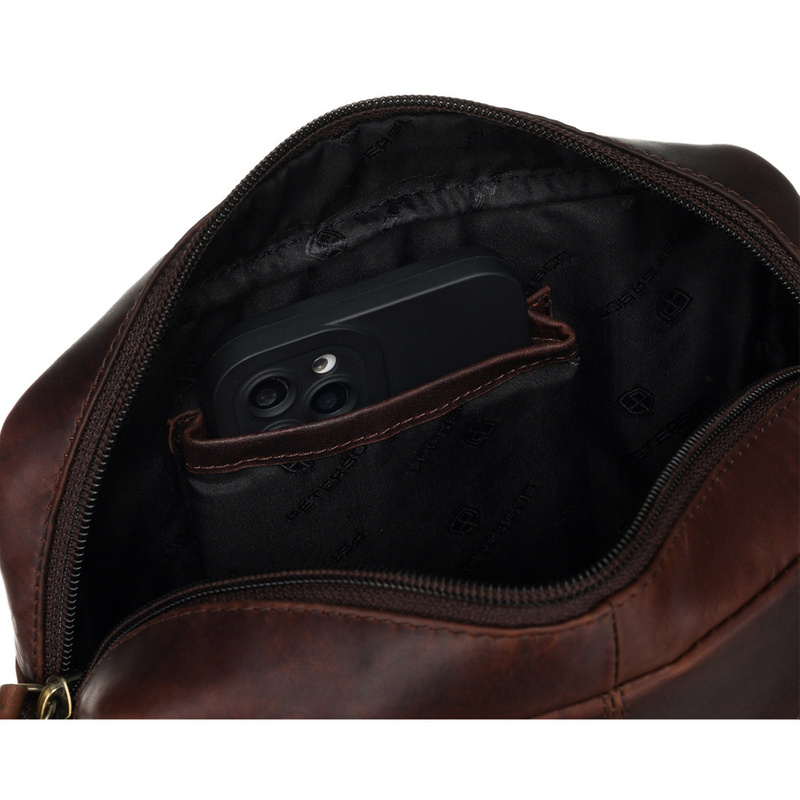 Skórzana, brązowa listonoszka męska z kieszonką - Peterson