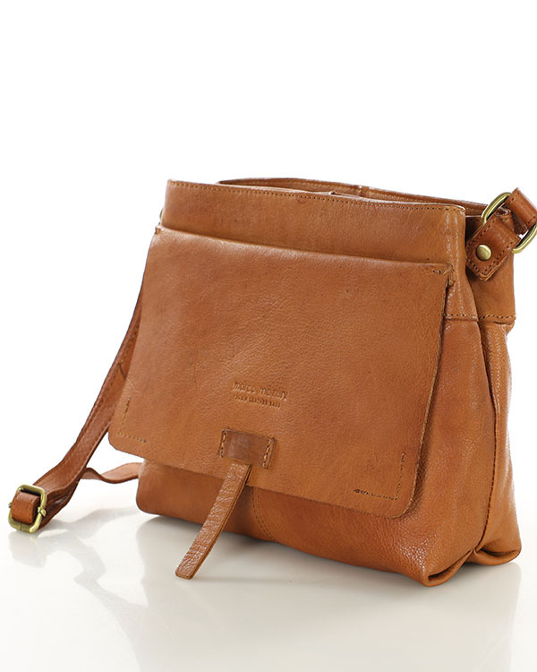 Torebka skórzana listonoszka damska messenger bag - MARCO MAZZINI brąz koniak