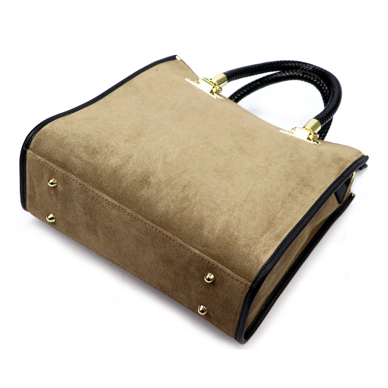 Vera Pelle damski kuferek skóra naturalna zamsz torebka na ramię z paskiem