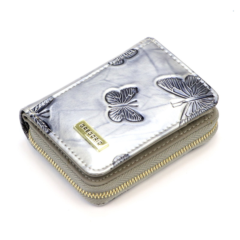 Zapinana Lakierowana zgrabna damska portmonetka w motyle Gregorio