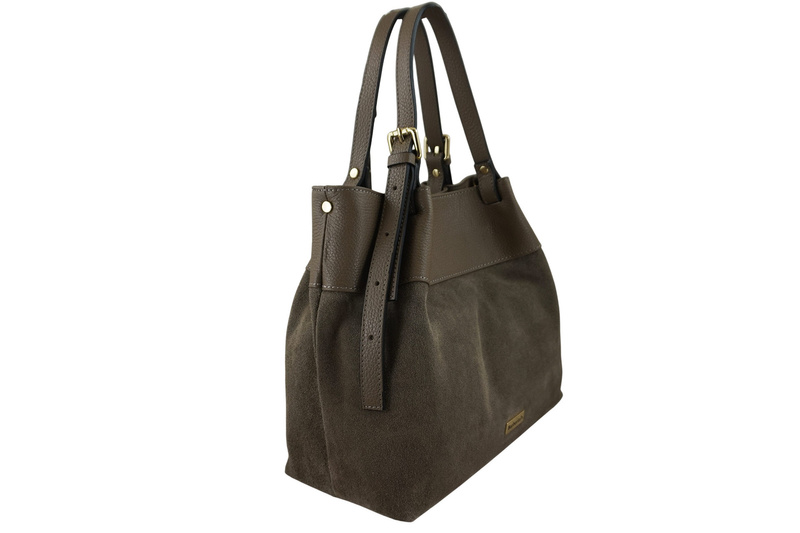 Elegancka torebka damska z naturalnego zamszu - Beżowa ciemna