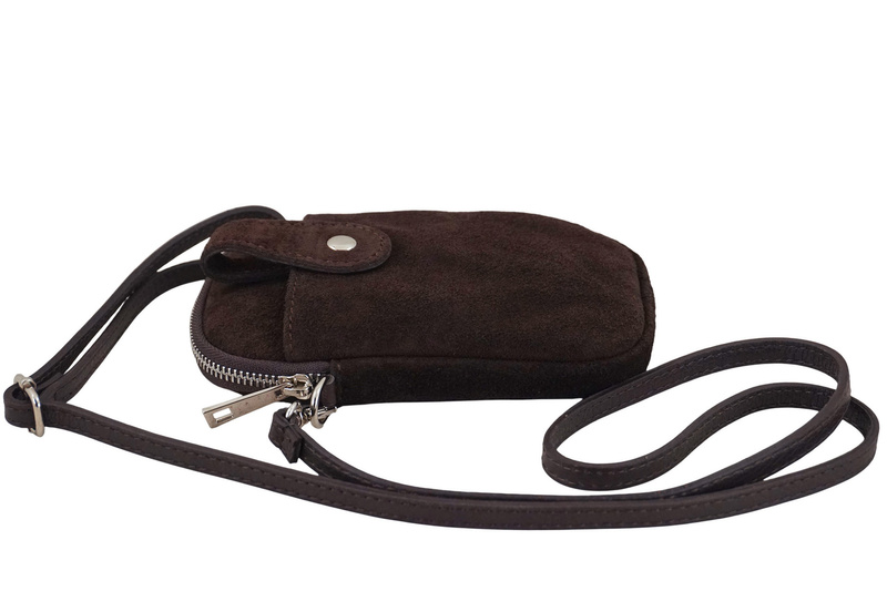 Etui na telefon ze skóry zamszowej - Brązowe ciemne