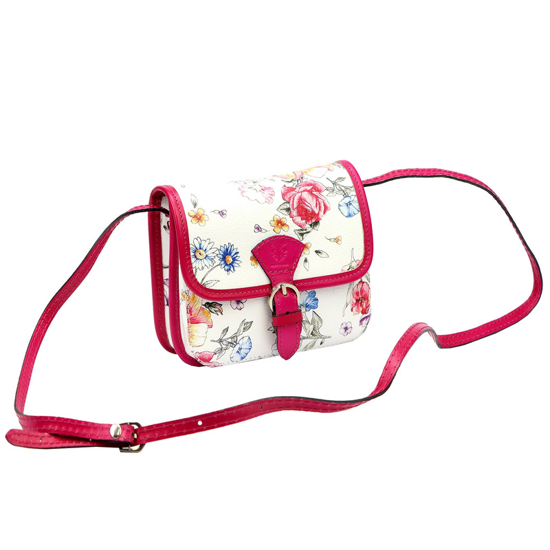 Skórzana damska listonoszka torebka przez ramię w kwiaty Gregorio